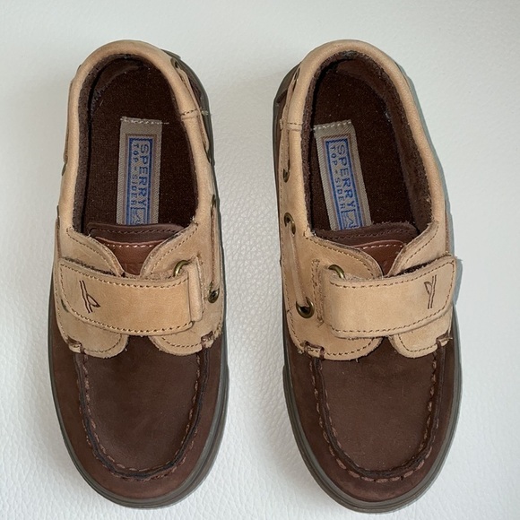 ⭐️HP⭐️Sz9.5 kids Sperry Top Siders NWOT and in EC Brown/tan leather - Picture 2 of 11